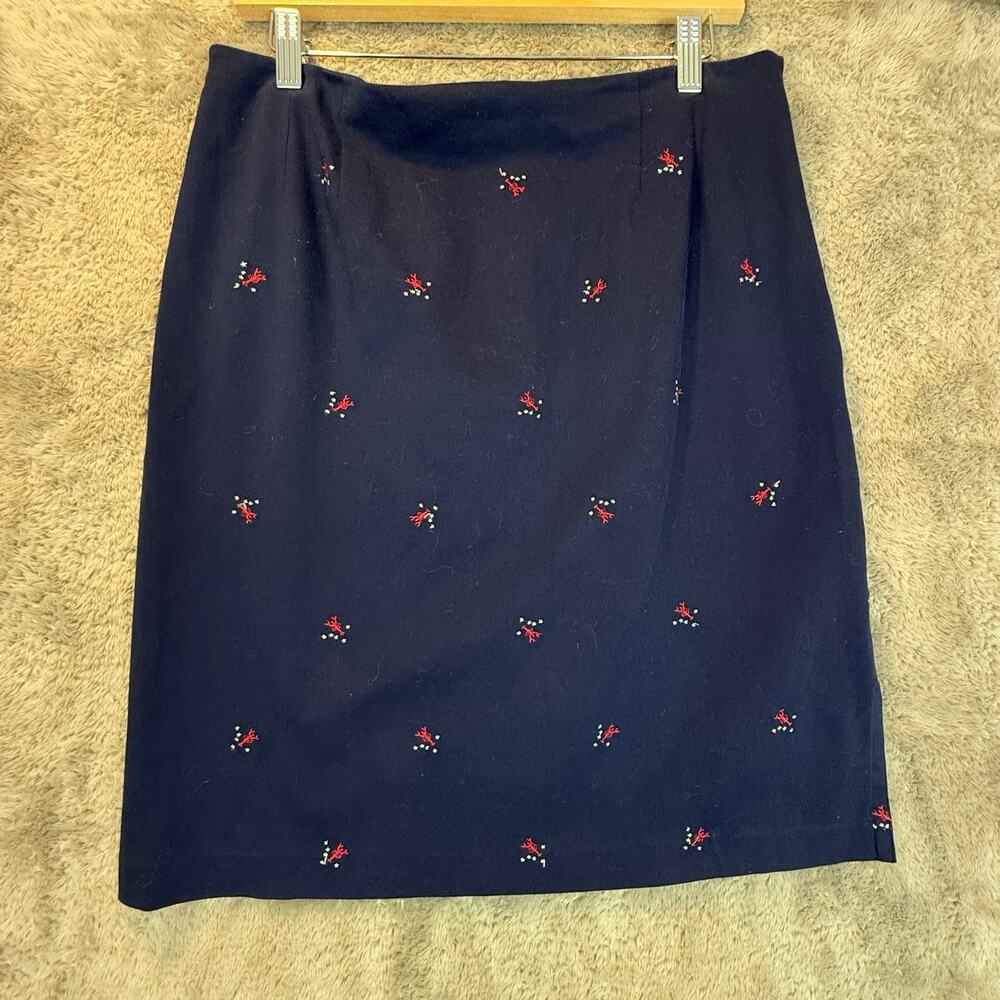 Marisa Christina Navy Blue Red Lobster Skirt Embroider Pencil Straight 10 M